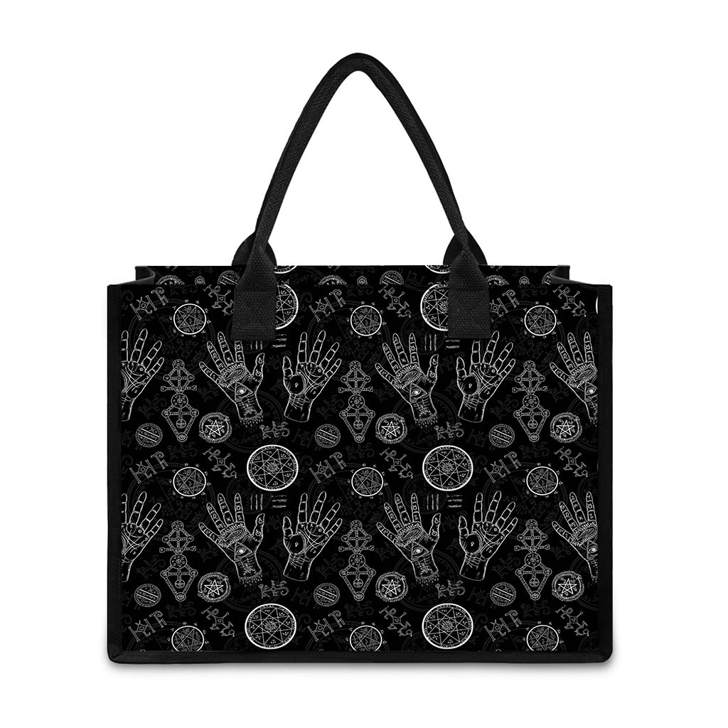 Black And White Wiccan Palmistry Print Canvas Tote Bag