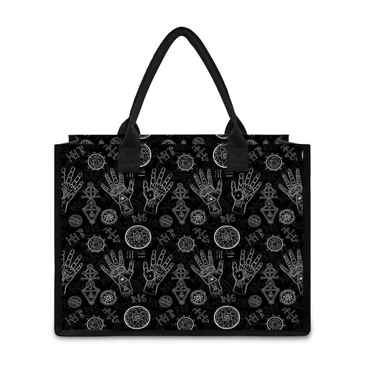 Black And White Wiccan Palmistry Print Canvas Tote Bag