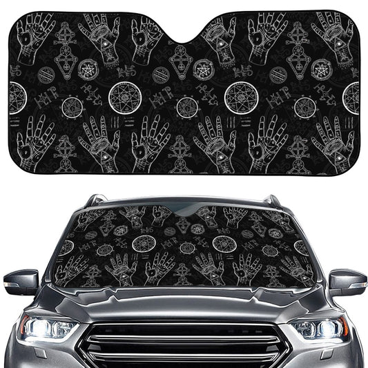 Black And White Wiccan Palmistry Print Car Windshield Sun Shade
