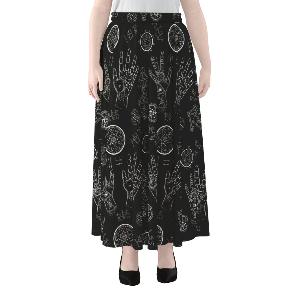 Black And White Wiccan Palmistry Print Chiffon Maxi Skirt