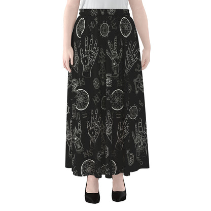 Black And White Wiccan Palmistry Print Chiffon Maxi Skirt
