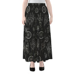 Black And White Wiccan Palmistry Print Chiffon Maxi Skirt
