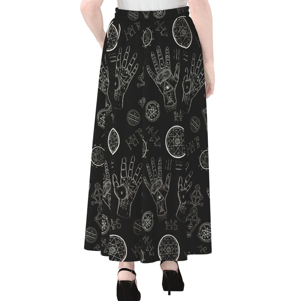 Black And White Wiccan Palmistry Print Chiffon Maxi Skirt