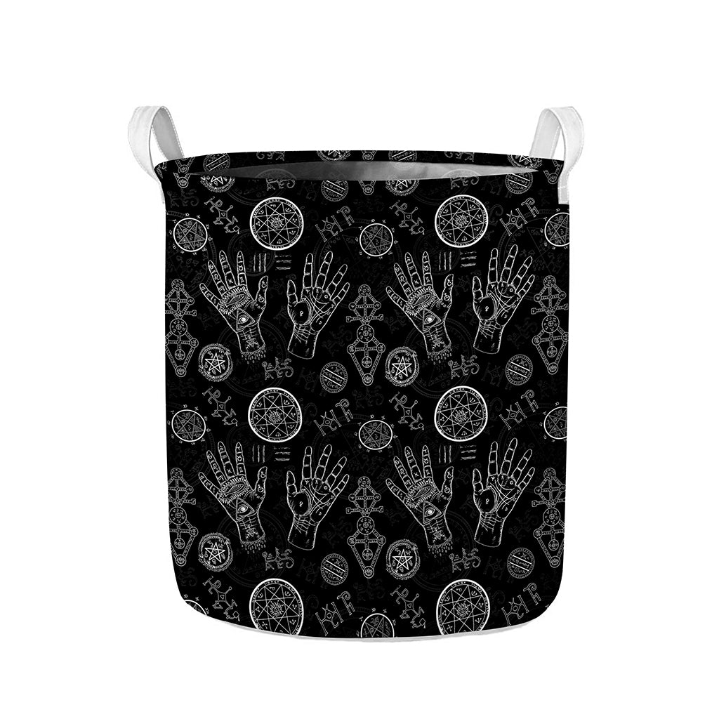 Black And White Wiccan Palmistry Print Collapsible Laundry Basket