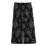 Black And White Wiccan Palmistry Print Cotton Front Slit Maxi Skirt