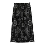 Black And White Wiccan Palmistry Print Cotton Front Slit Maxi Skirt
