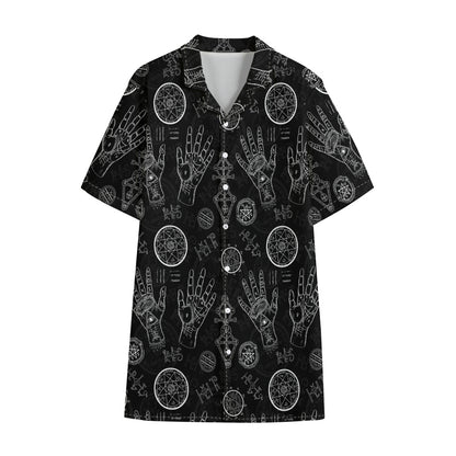 Black And White Wiccan Palmistry Print Cotton Hawaiian Shirt