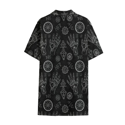 Black And White Wiccan Palmistry Print Cotton Hawaiian Shirt