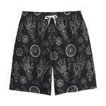 Black And White Wiccan Palmistry Print Cotton Shorts