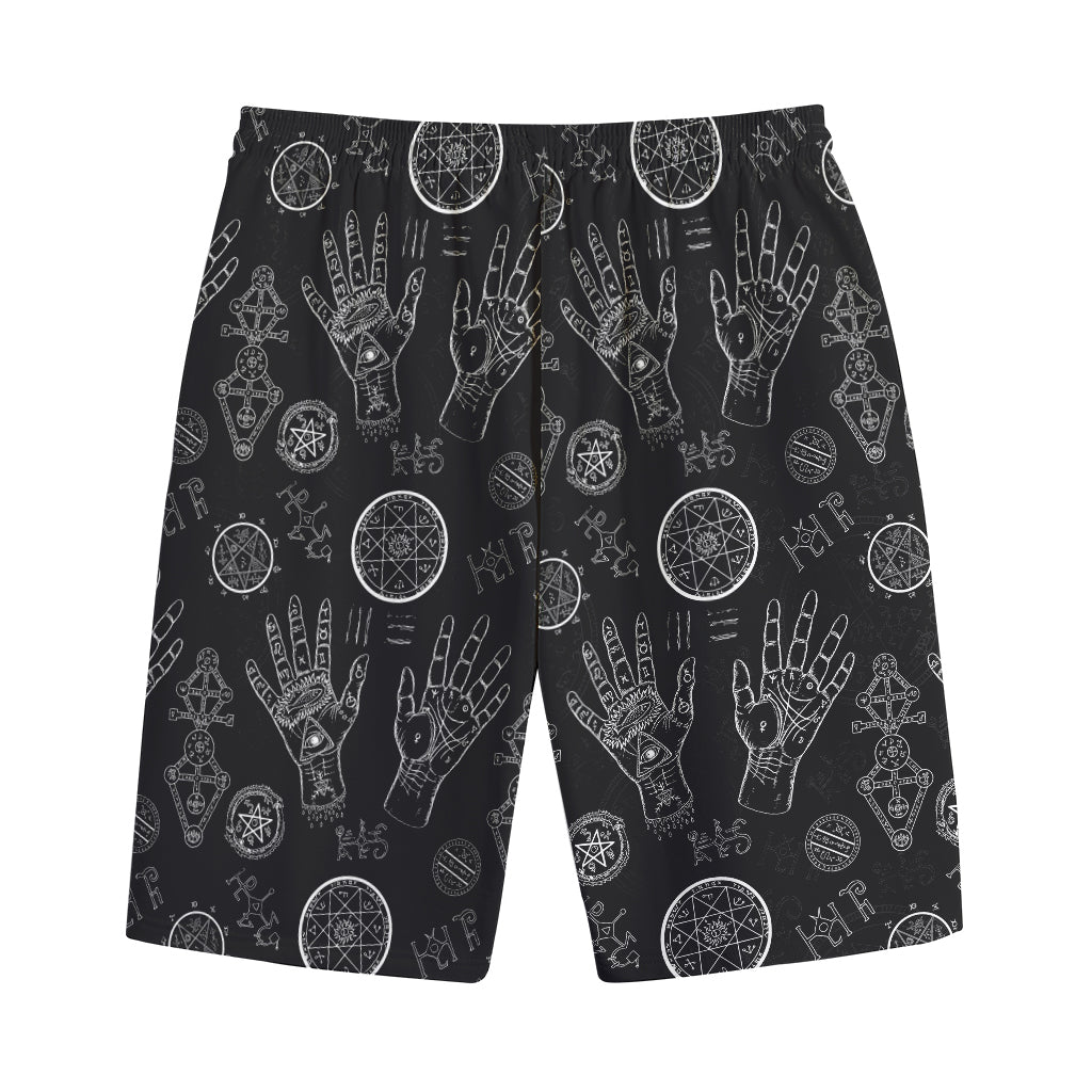 Black And White Wiccan Palmistry Print Cotton Shorts