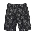 Black And White Wiccan Palmistry Print Cotton Shorts