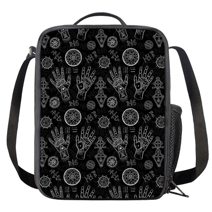 Black And White Wiccan Palmistry Print Crossbody Lunch Bag