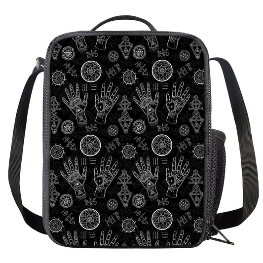Black And White Wiccan Palmistry Print Crossbody Lunch Bag