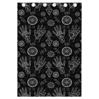 Black And White Wiccan Palmistry Print Curtain