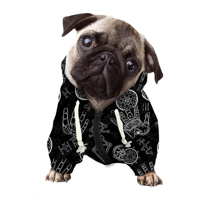 Black And White Wiccan Palmistry Print Dog Zip Up Hoodie
