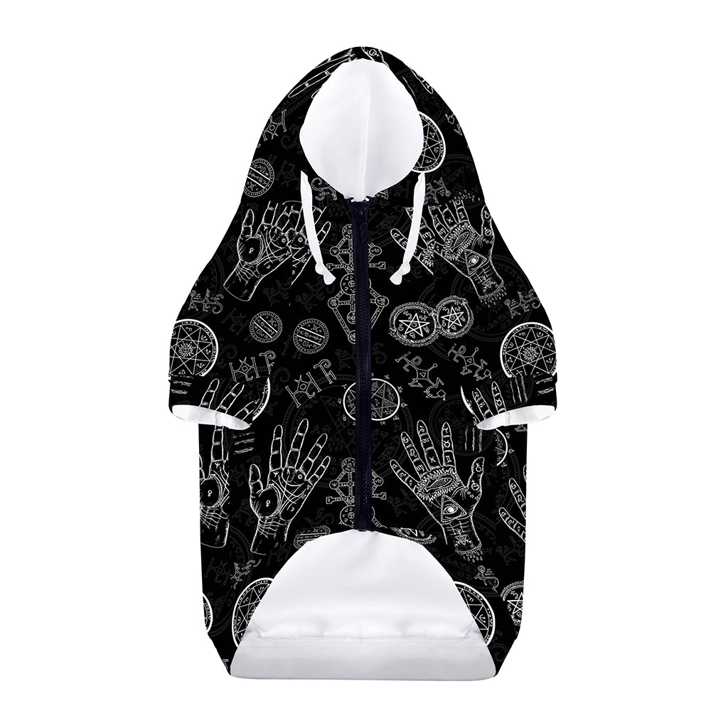 Black And White Wiccan Palmistry Print Dog Zip Up Hoodie
