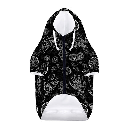 Black And White Wiccan Palmistry Print Dog Zip Up Hoodie