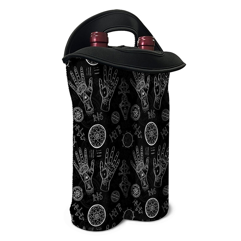 Black And White Wiccan Palmistry Print Double Neoprene Wine Tote