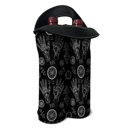 Black And White Wiccan Palmistry Print Double Neoprene Wine Tote