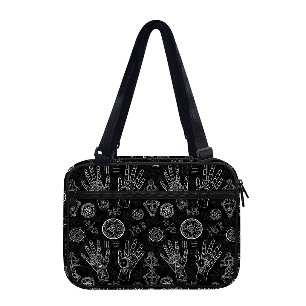 Black And White Wiccan Palmistry Print Double Strap Bible Bag
