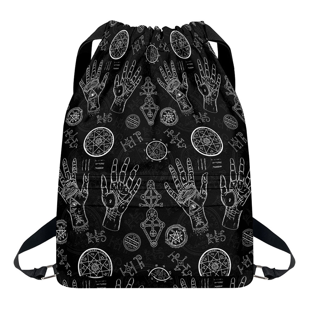 Black And White Wiccan Palmistry Print Drawstring Backpack
