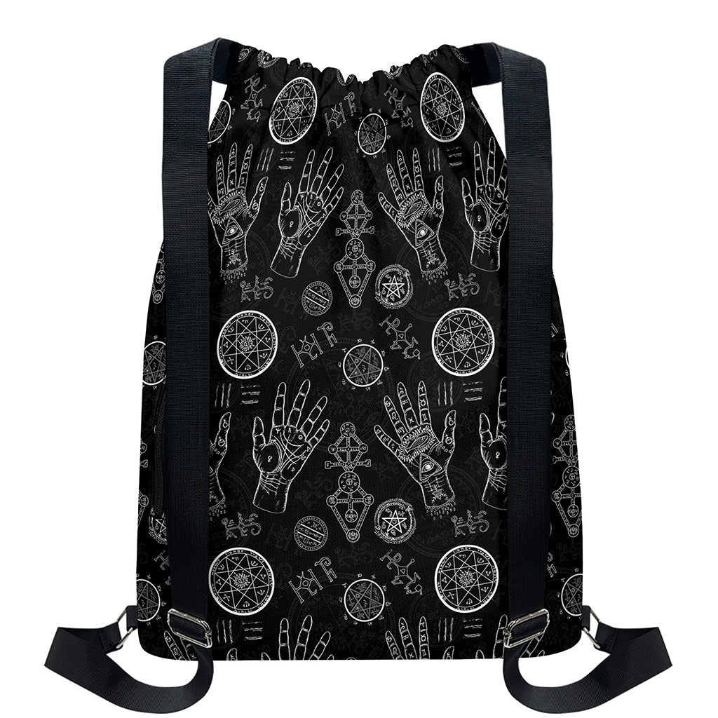 Black And White Wiccan Palmistry Print Drawstring Backpack
