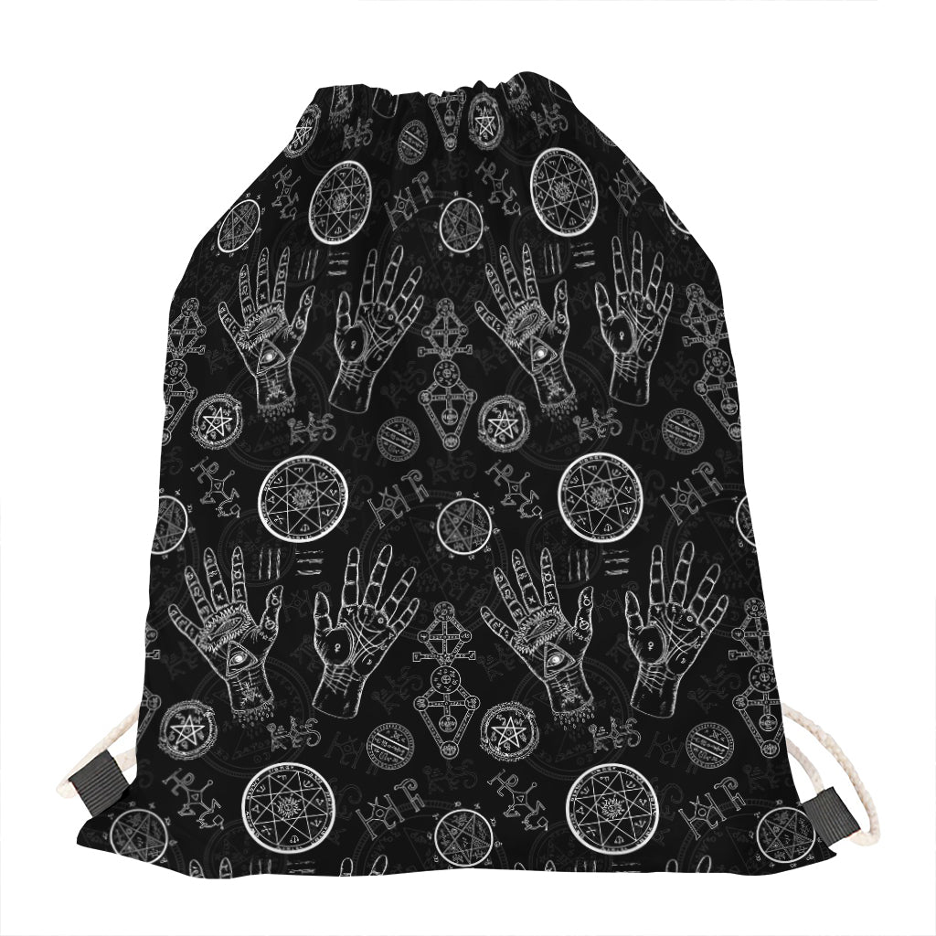 Black And White Wiccan Palmistry Print Drawstring Bag