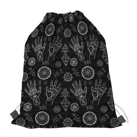 Black And White Wiccan Palmistry Print Drawstring Bag