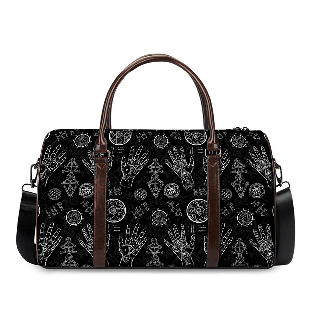 Black And White Wiccan Palmistry Print Duffle Bag