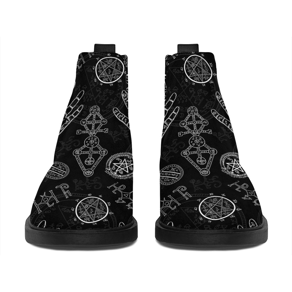 Black And White Wiccan Palmistry Print Flat Ankle Boots