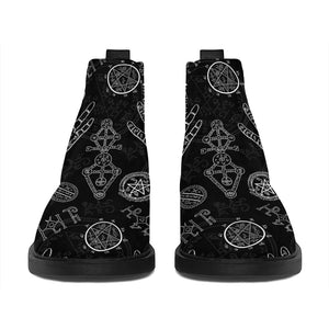 Black And White Wiccan Palmistry Print Flat Ankle Boots