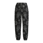 Black And White Wiccan Palmistry Print Fleece Lined Knit Pants