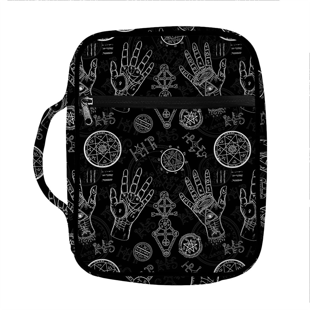 Black And White Wiccan Palmistry Print Front Pocket Bible Bag
