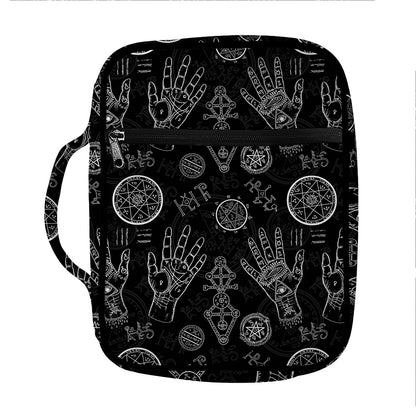 Black And White Wiccan Palmistry Print Front Pocket Bible Bag