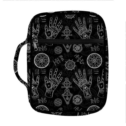 Black And White Wiccan Palmistry Print Front Pocket Bible Bag