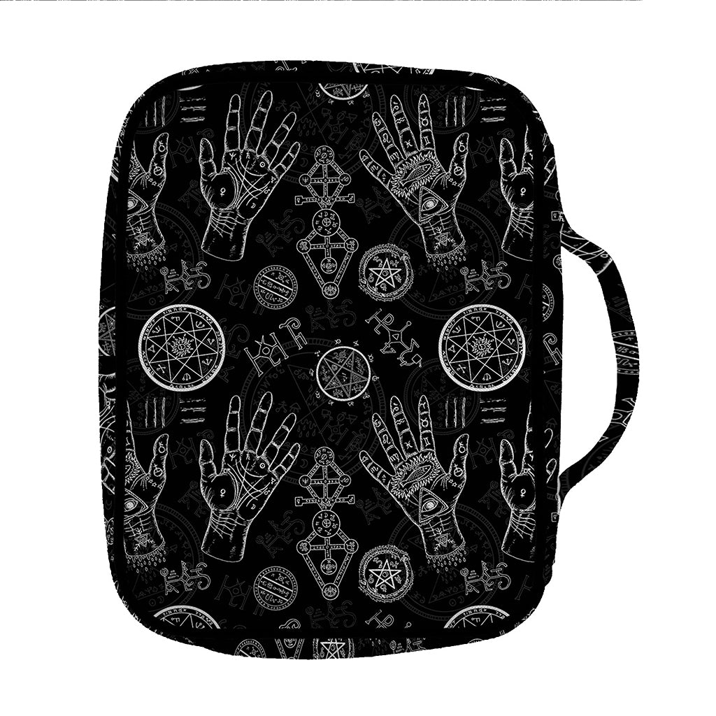 Black And White Wiccan Palmistry Print Front Pocket Bible Bag