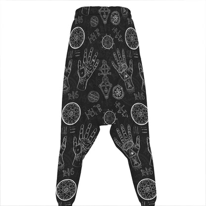 Black And White Wiccan Palmistry Print Hammer Pants