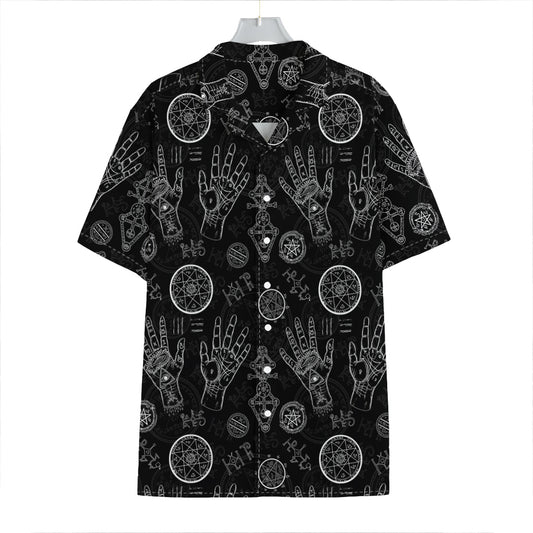 Black And White Wiccan Palmistry Print Hawaiian Shirt