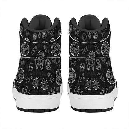 Black And White Wiccan Palmistry Print High Top Leather Sneakers