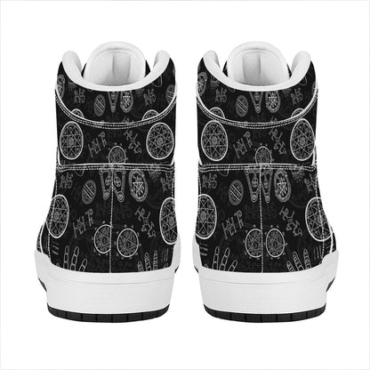 Black And White Wiccan Palmistry Print High Top Leather Sneakers