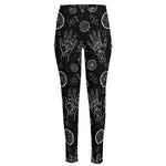 Black And White Wiccan Palmistry Print High-Waisted Pocket Leggings