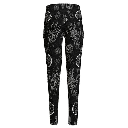 Black And White Wiccan Palmistry Print High-Waisted Pocket Leggings