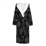 Black And White Wiccan Palmistry Print Hooded Bathrobe