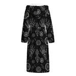 Black And White Wiccan Palmistry Print Hooded Bathrobe
