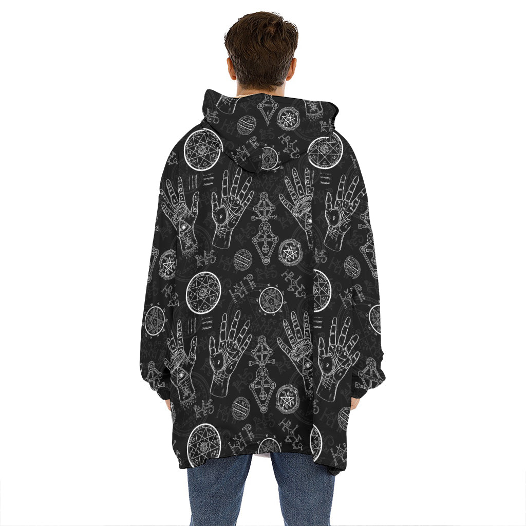 Black And White Wiccan Palmistry Print Hoodie Blanket