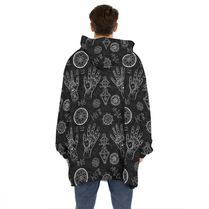 Black And White Wiccan Palmistry Print Hoodie Blanket