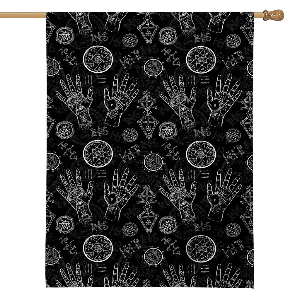 Black And White Wiccan Palmistry Print House Flag