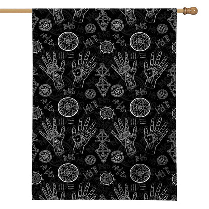 Black And White Wiccan Palmistry Print House Flag