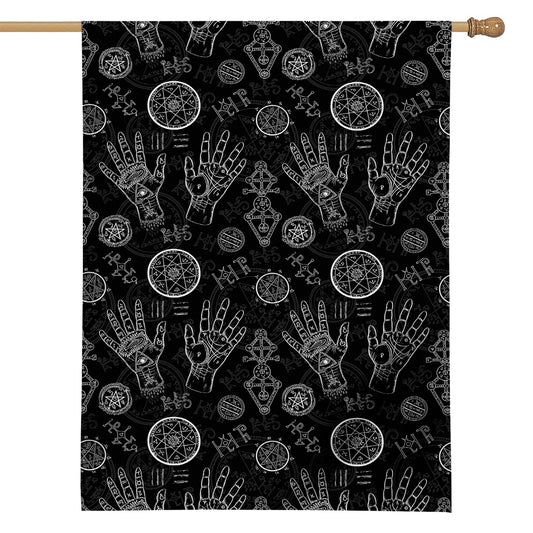 Black And White Wiccan Palmistry Print House Flag