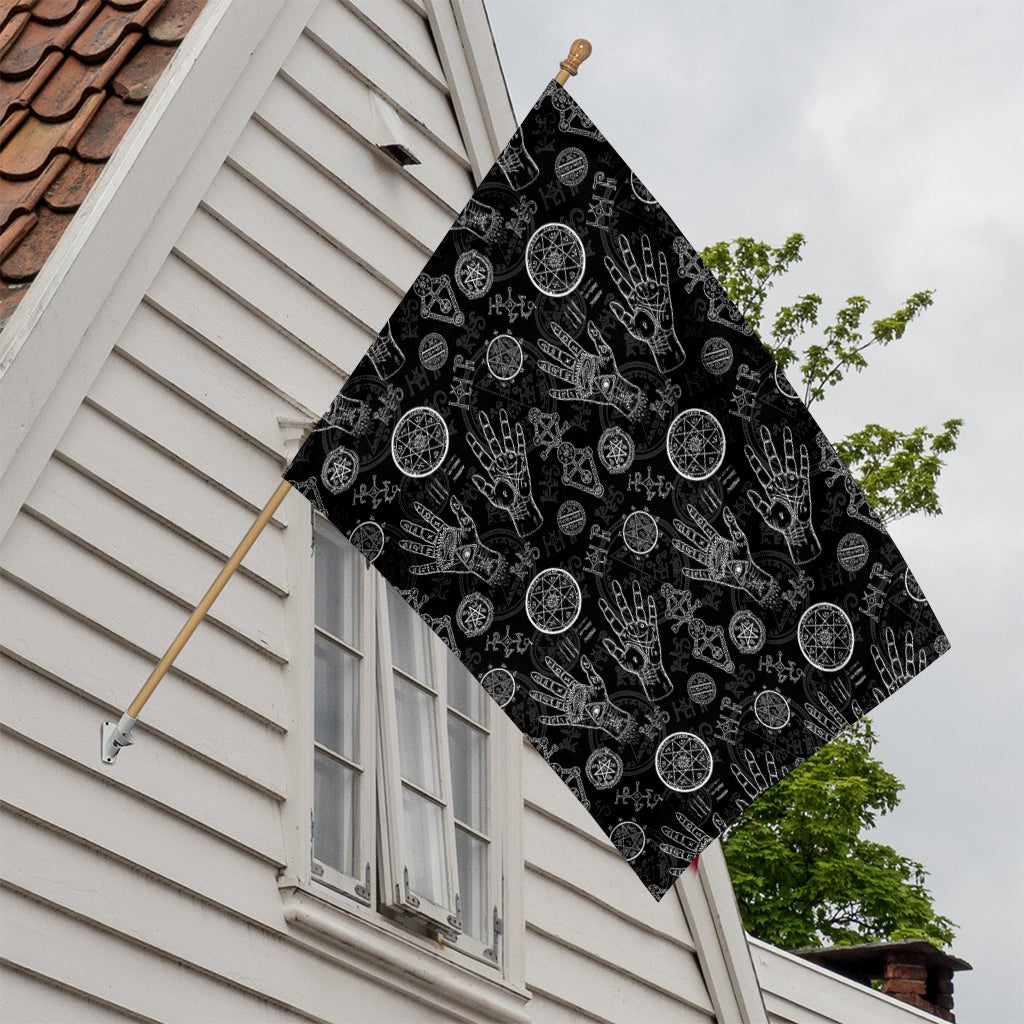 Black And White Wiccan Palmistry Print House Flag